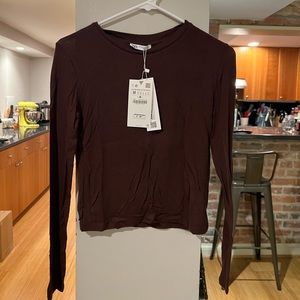 NWT! Brown Long Sleeve Zara Tee Shirt Size Medium